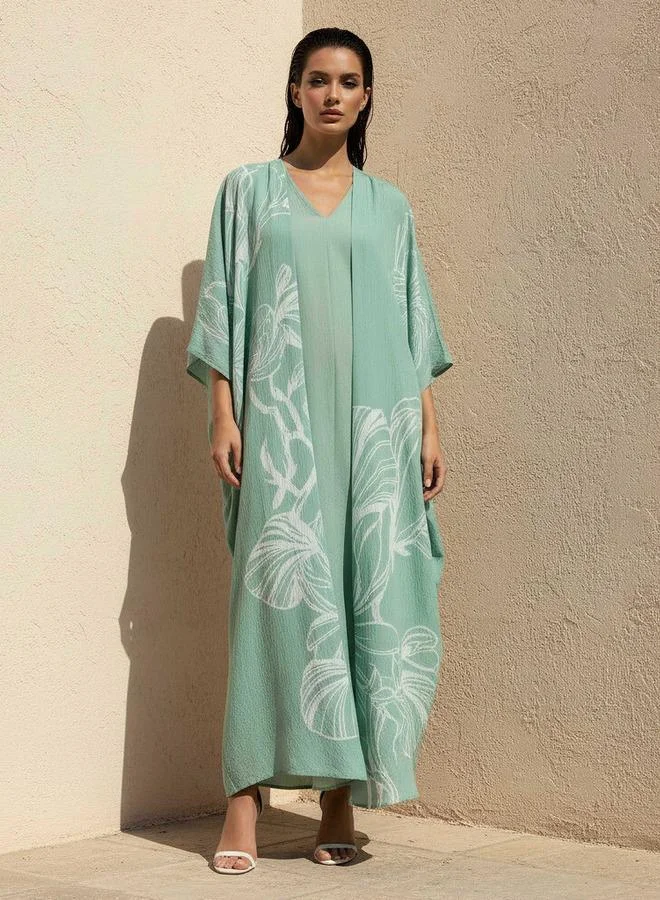 ايكونيك Iconic A-line Midi Dress and Shrug with Floral Print